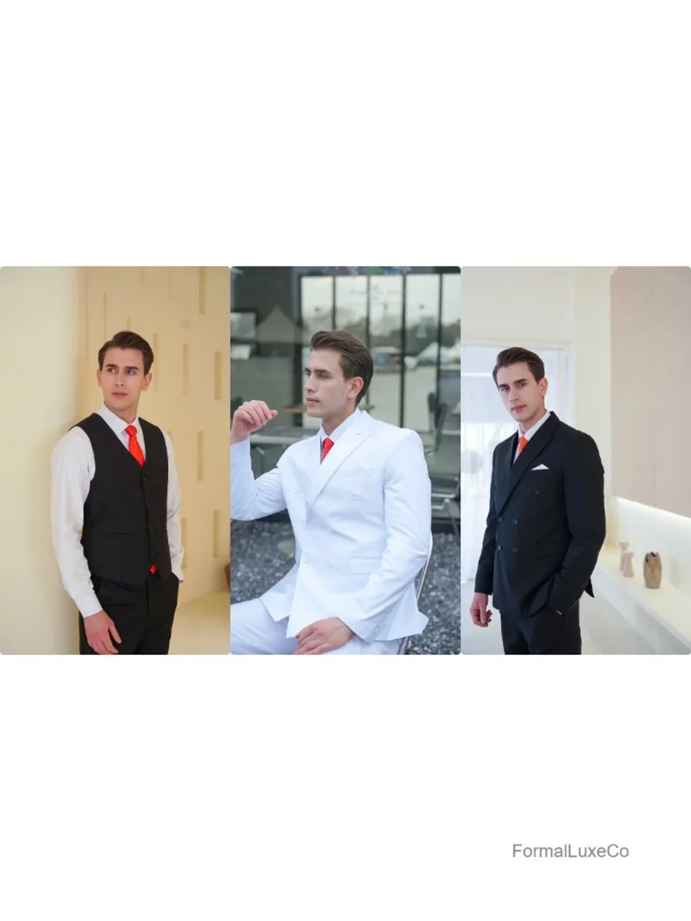 2 Piece Slim Fit Double Breasted Suit with Tuxedo Pants